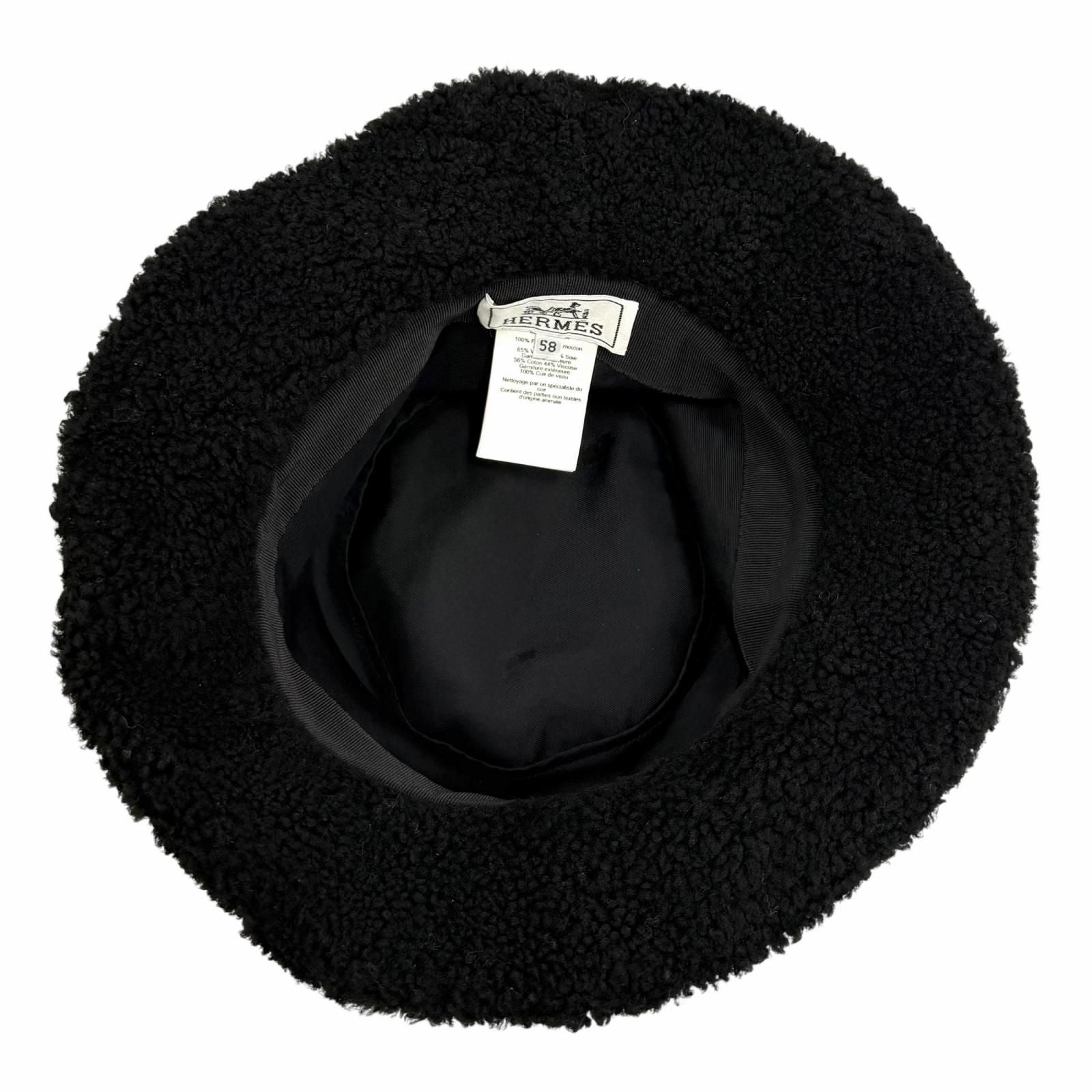 Hermes Fauve Shearling Baika Logo Bucket Hat Black 58 — view 4