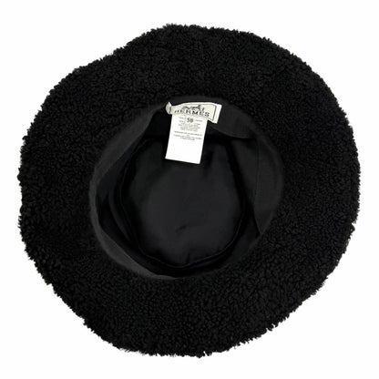 Hermes Fauve Shearling Baika Logo Bucket Hat Black 58 — view 4