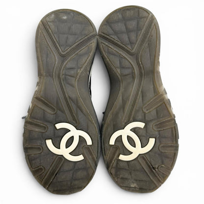 Chanel CC Logo Quilted Sole Suede Leather Sneakers Black White — view 8