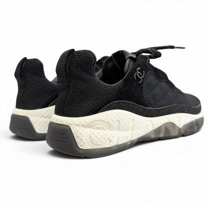 Chanel CC Logo Quilted Sole Suede Leather Sneakers Black White — view 5