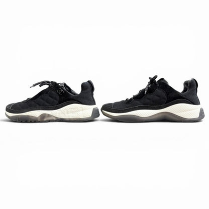Chanel CC Logo Quilted Sole Suede Leather Sneakers Black White — view 2