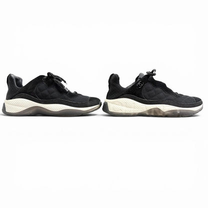 Chanel CC Logo Quilted Sole Suede Leather Sneakers Black White — view 3