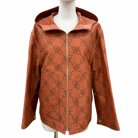 Hermes Cricketis Cotton Print Series Button Hooded Jacket Orange 34 Garment