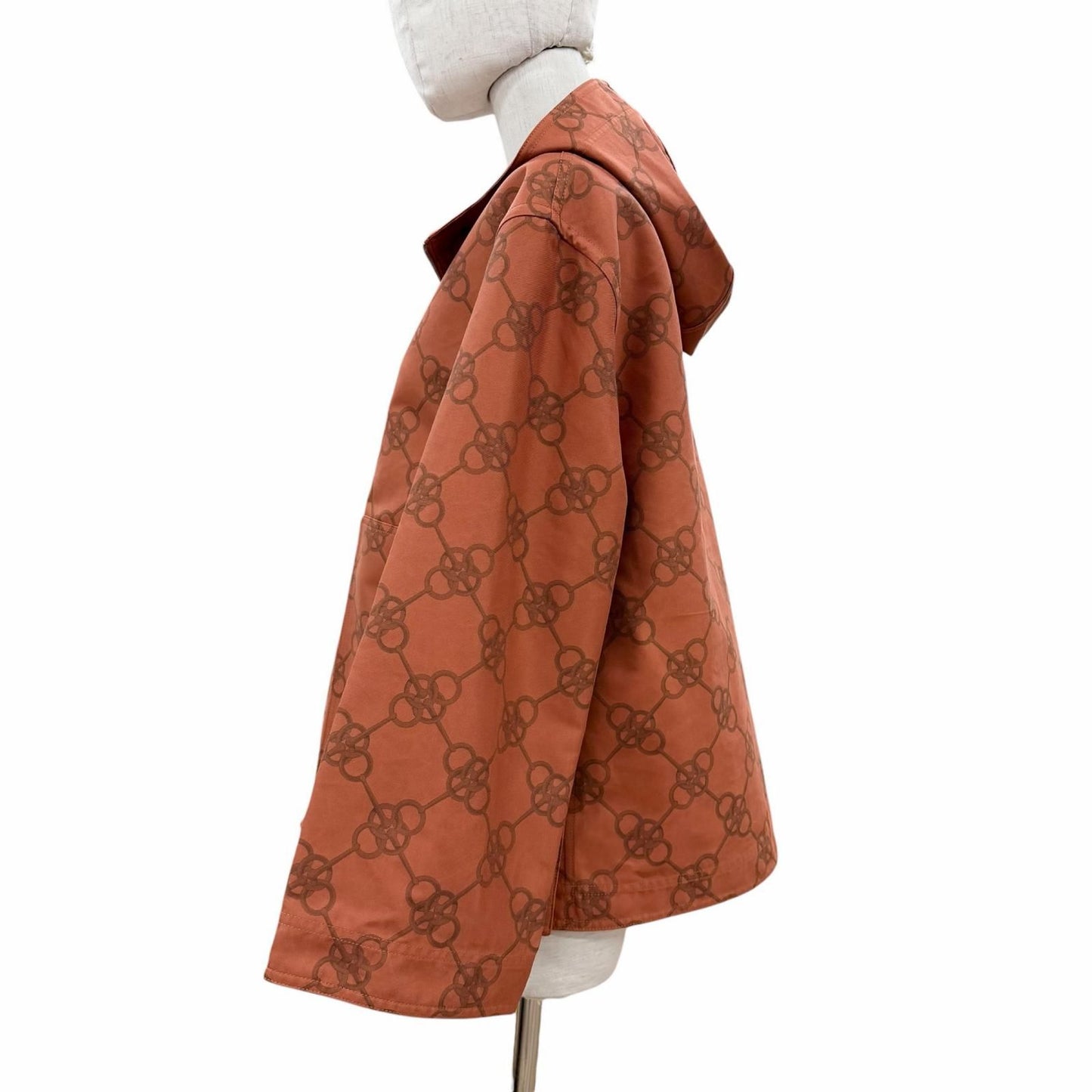 Hermes Cricketis Cotton Print Series Button Hooded Jacket Orange 34 Garment — view 2
