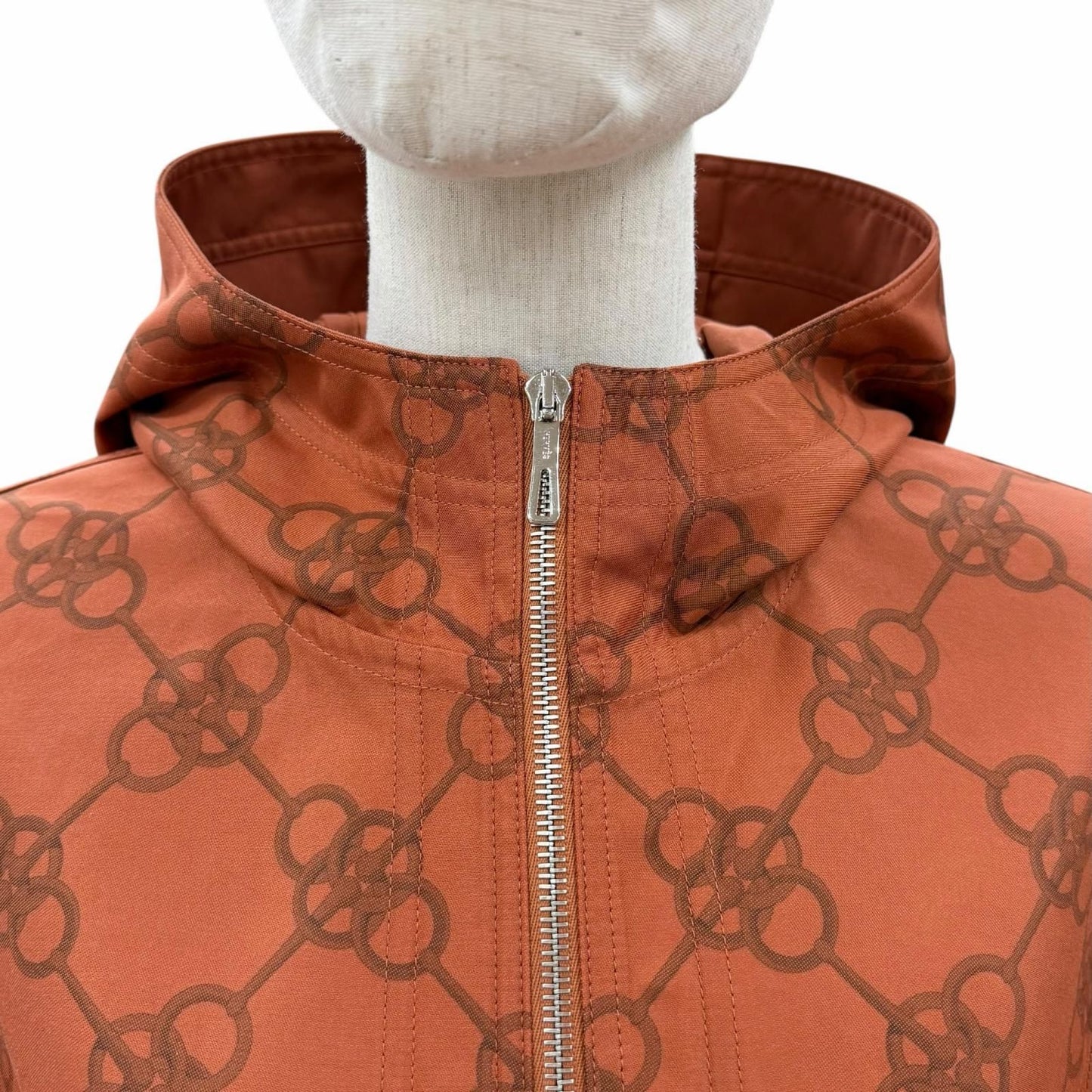 Hermes Cricketis Cotton Print Series Button Hooded Jacket Orange 34 Garment — view 4
