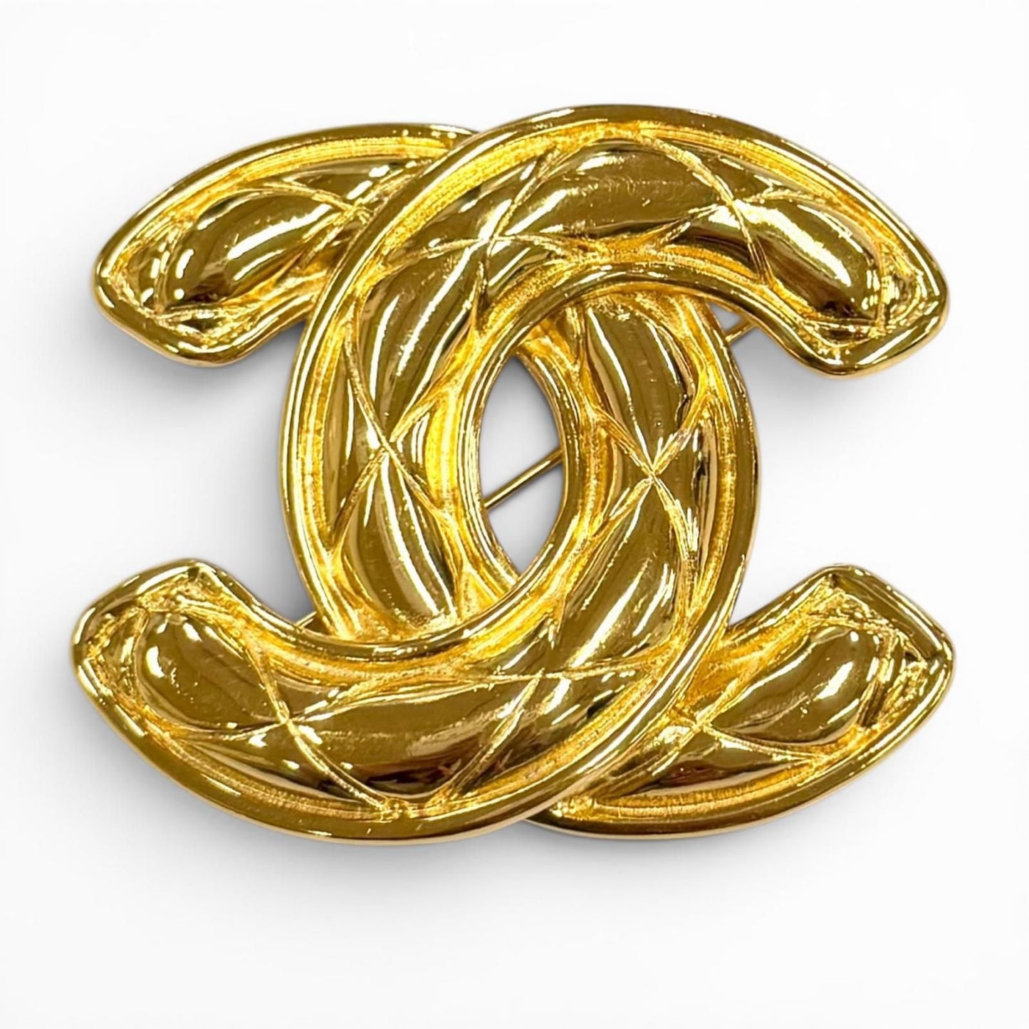 Chanel Vintage CC Logo Quilted Brooch Gold