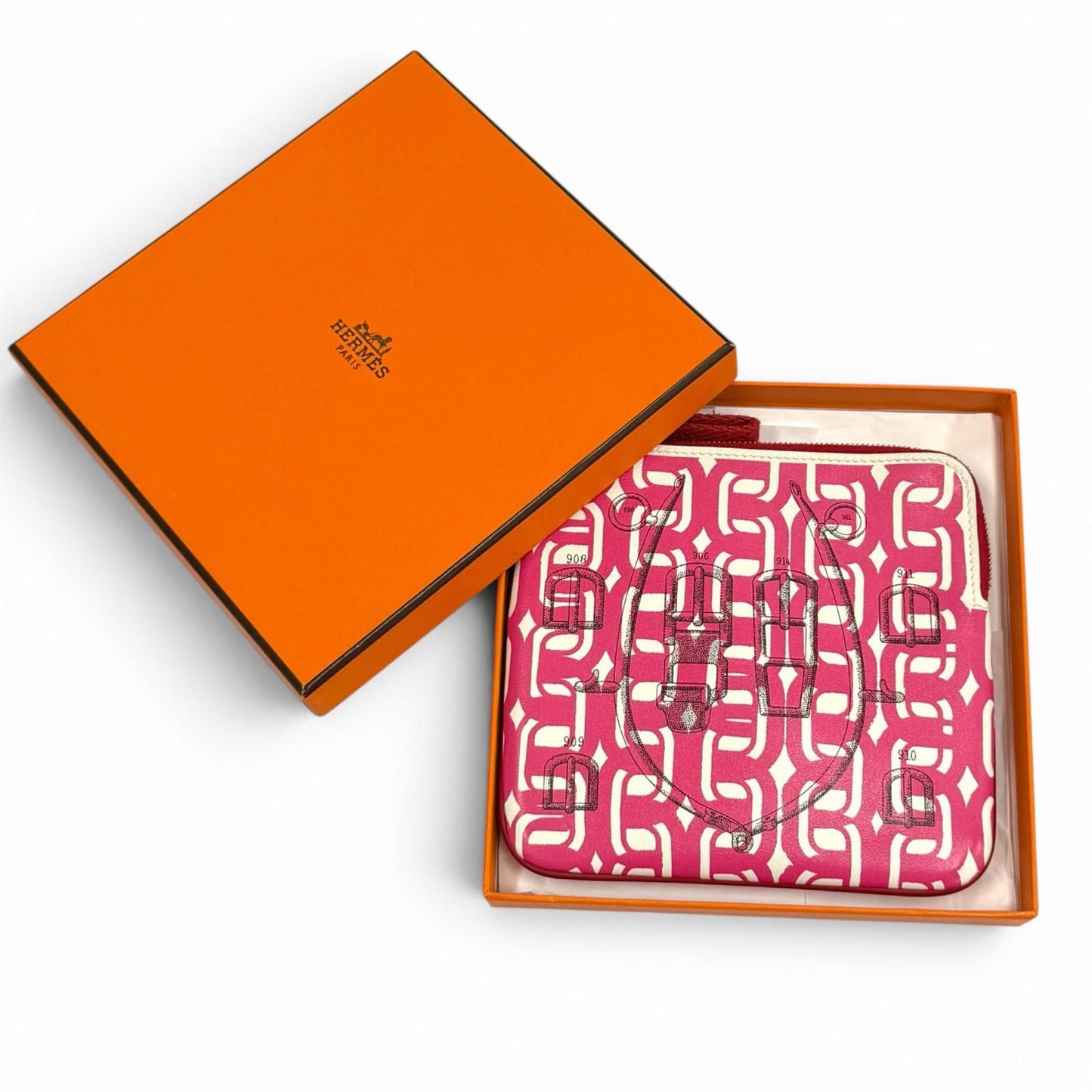 Hermes Carre Pocket Pink Veau Swift Round Zip Mini Pouch — view 2