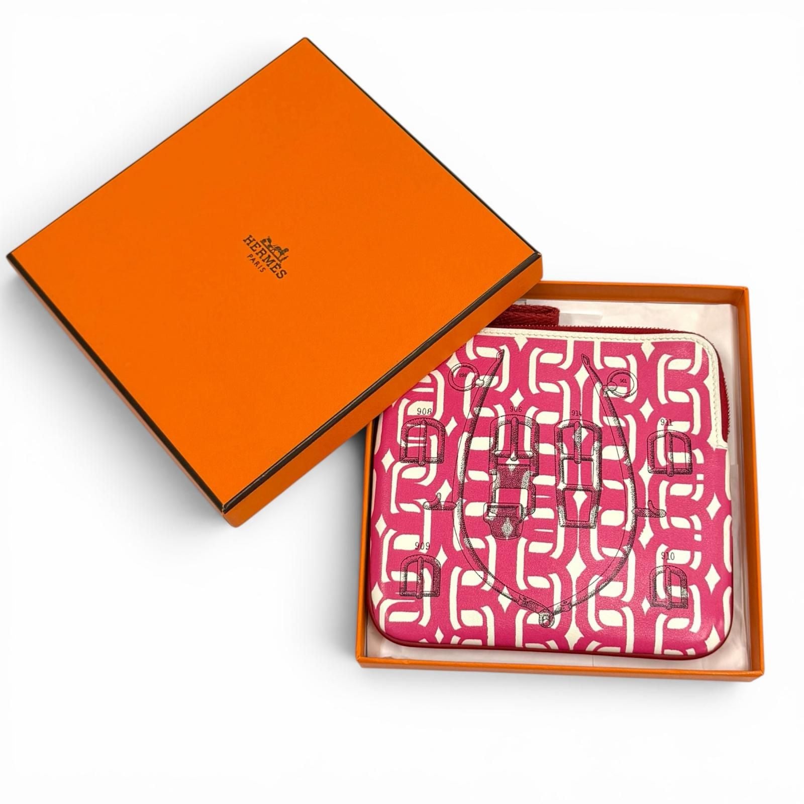 Hermes Carre Pocket Pink Veau Swift Round Zip Mini Pouch — view 2