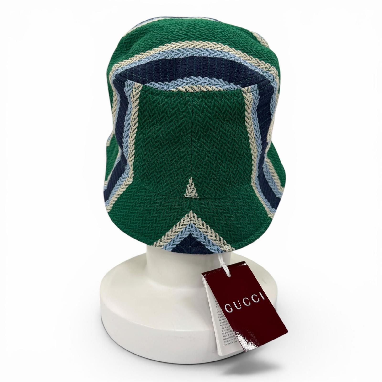 Gucci Cotton 100% Logo Embroidery Herringbone Pattern Bucket Hat Green — view 5