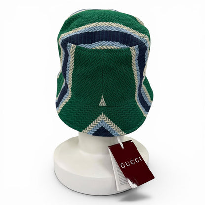 Gucci Cotton 100% Logo Embroidery Herringbone Pattern Bucket Hat Green — view 5