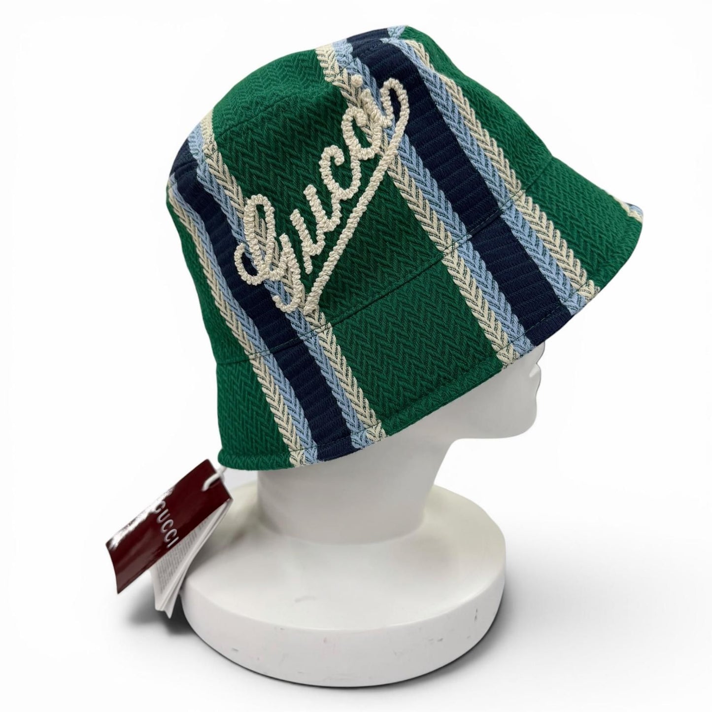 Gucci Cotton 100% Logo Embroidery Herringbone Pattern Bucket Hat Green — view 6