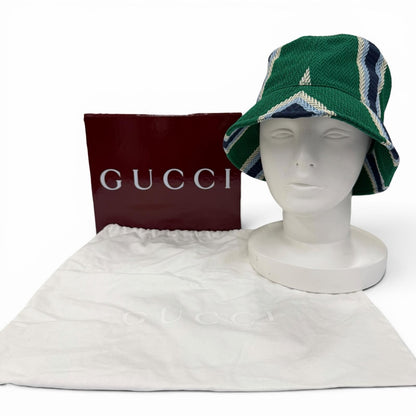 Gucci Cotton 100% Logo Embroidery Herringbone Pattern Bucket Hat Green — view 2
