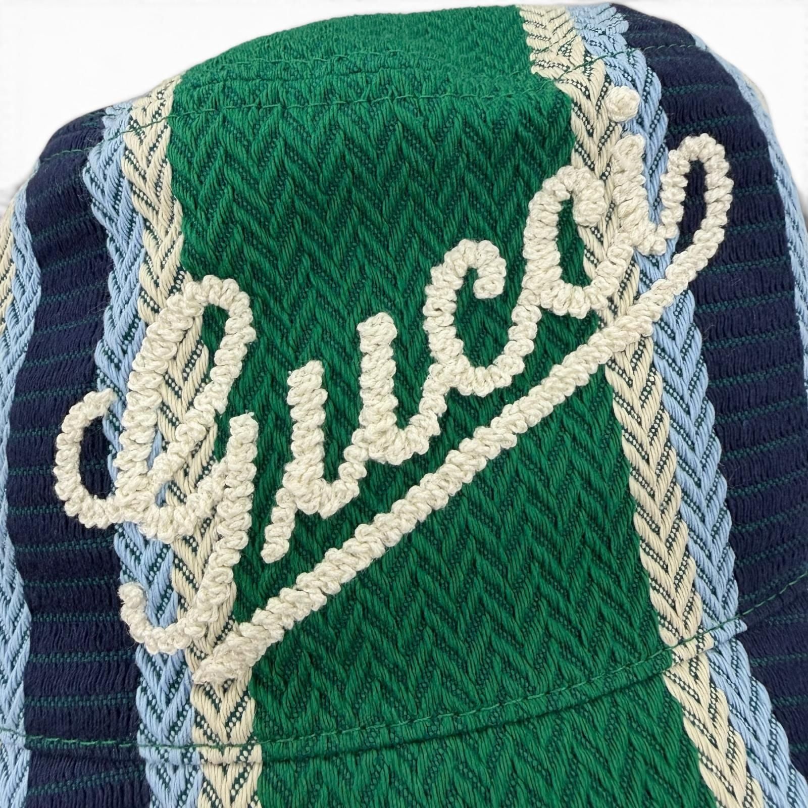 Gucci Cotton 100% Logo Embroidery Herringbone Pattern Bucket Hat Green — view 8