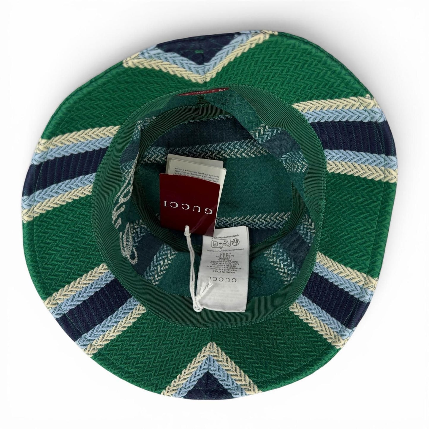 Gucci Cotton 100% Logo Embroidery Herringbone Pattern Bucket Hat Green — view 7