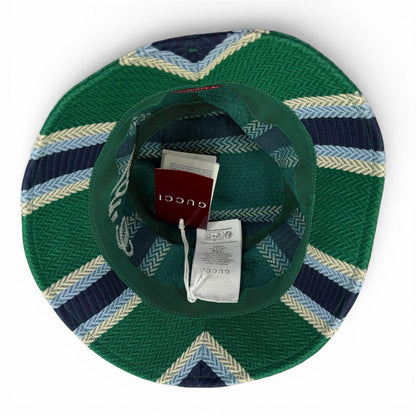 Gucci Cotton 100% Logo Embroidery Herringbone Pattern Bucket Hat Green — view 7