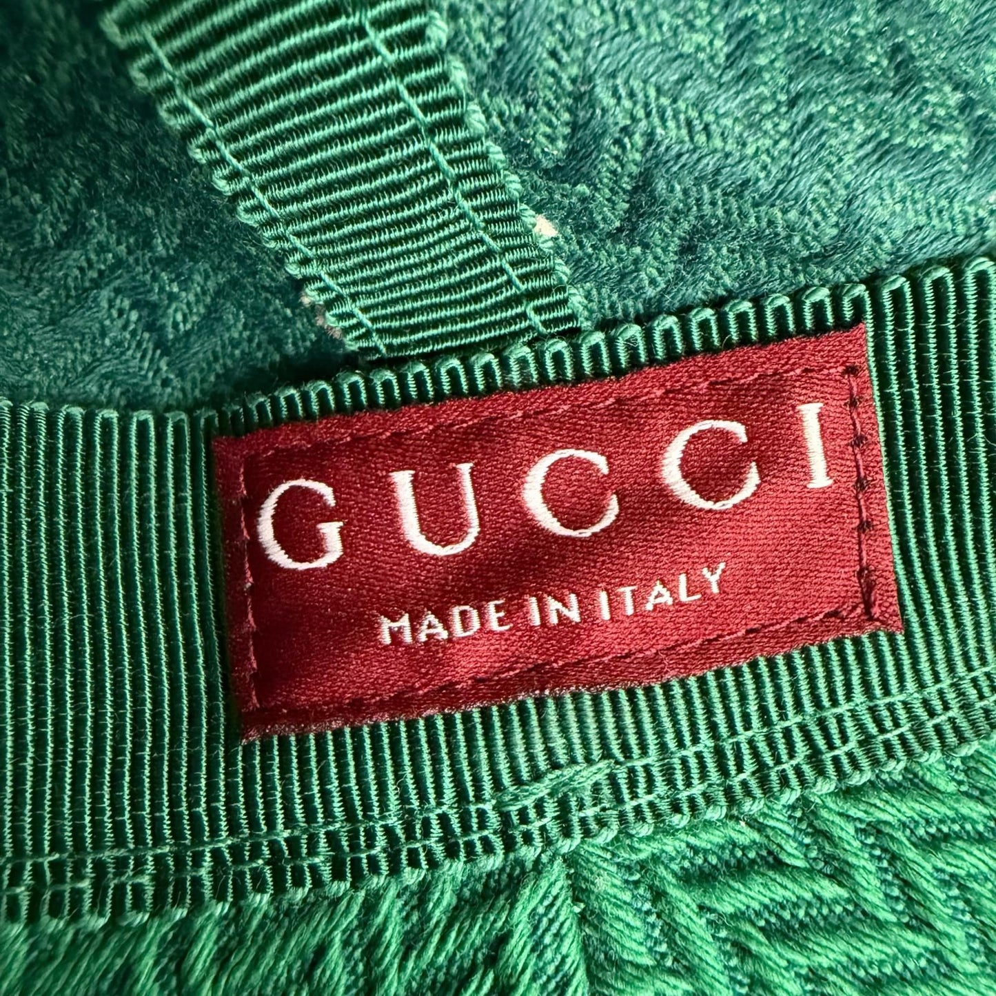 Gucci Cotton 100% Logo Embroidery Herringbone Pattern Bucket Hat Green — view 9