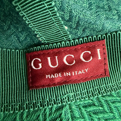 Gucci Cotton 100% Logo Embroidery Herringbone Pattern Bucket Hat Green — view 9