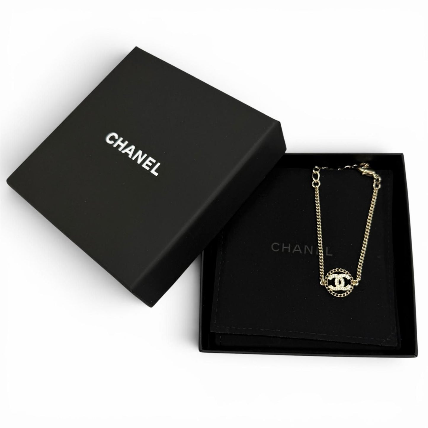 Chanel Rhinestone CC Logo Bracelet Gold — view 2