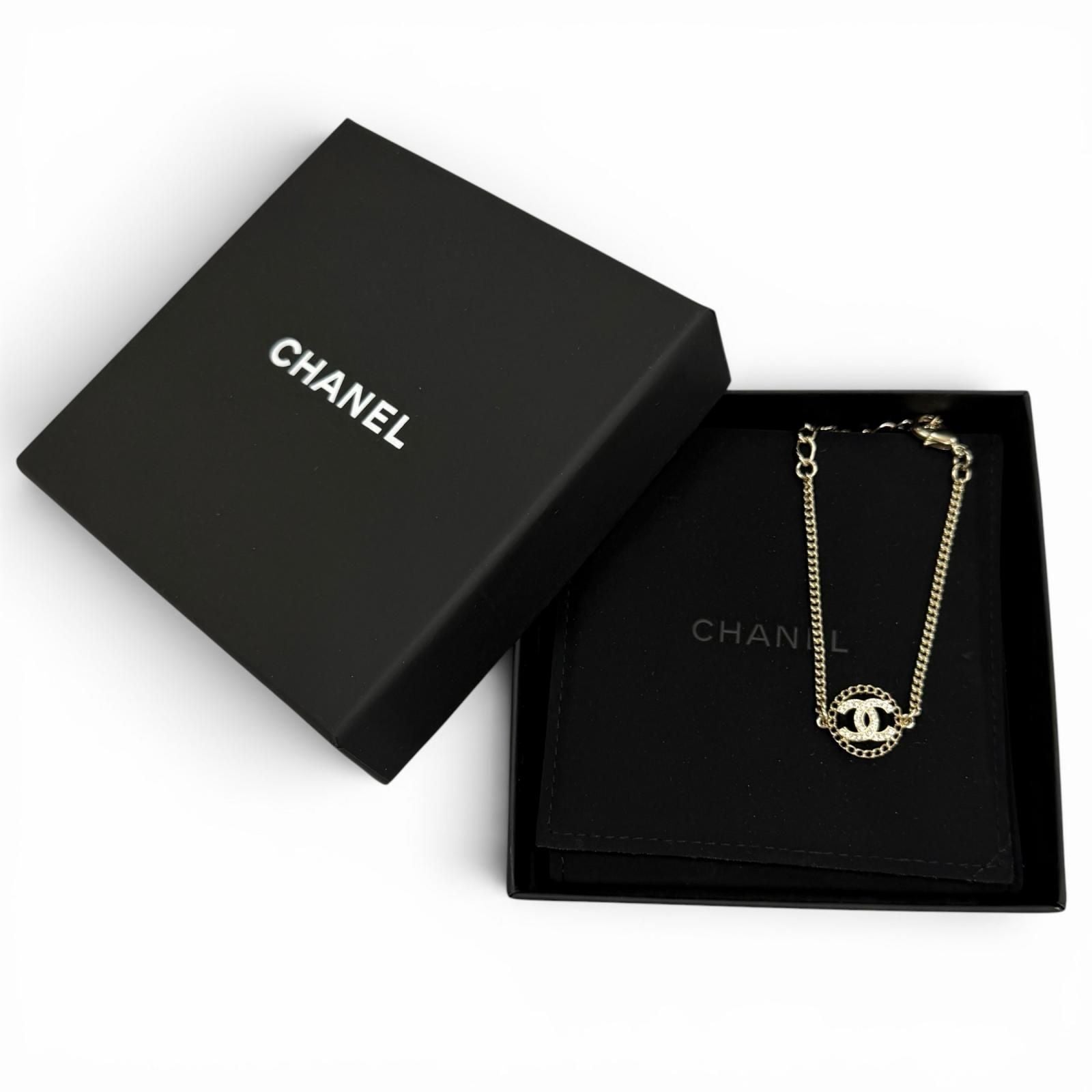 Chanel Rhinestone CC Logo Bracelet Gold — view 2