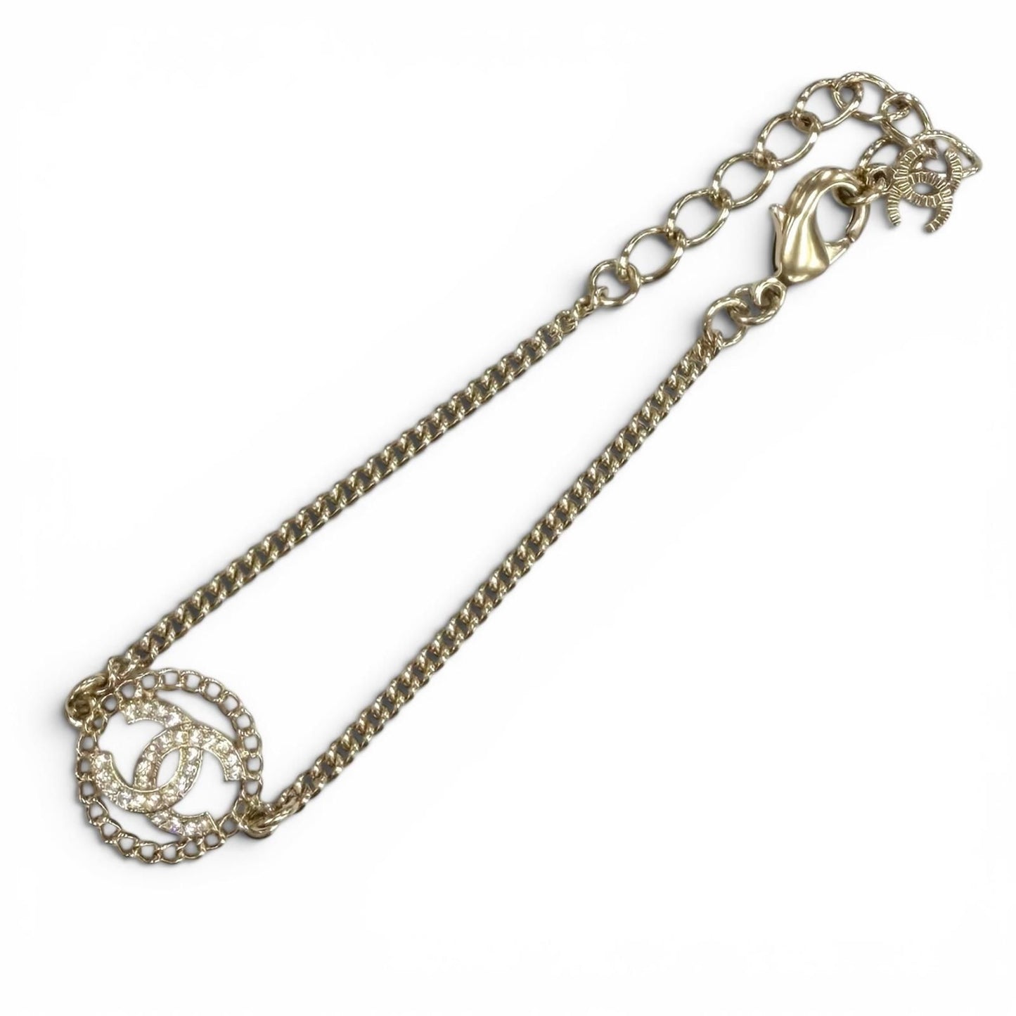 Chanel Rhinestone CC Logo Bracelet Gold — view 6
