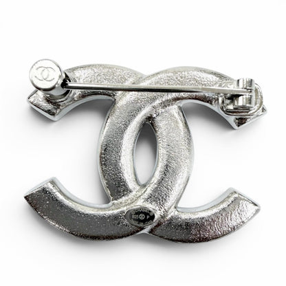 Chanel CC Logo Star Heart Faux Pearl Rhinestone Brooch Silver — view 4