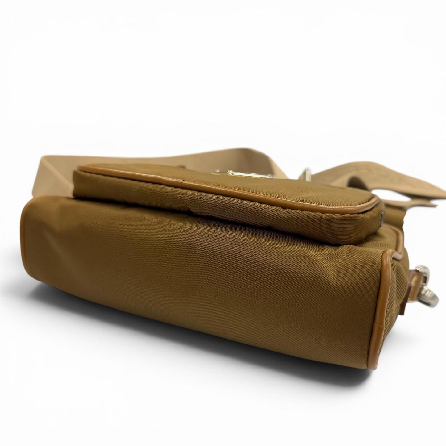 Prada Nylon Leather Triangle Logo Plate Re-Nylon Pouch Shoulder Bag Brown — view 3