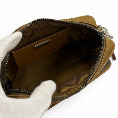 Prada Nylon Leather Triangle Logo Plate Re-Nylon Pouch Shoulder Bag Brown — view 5