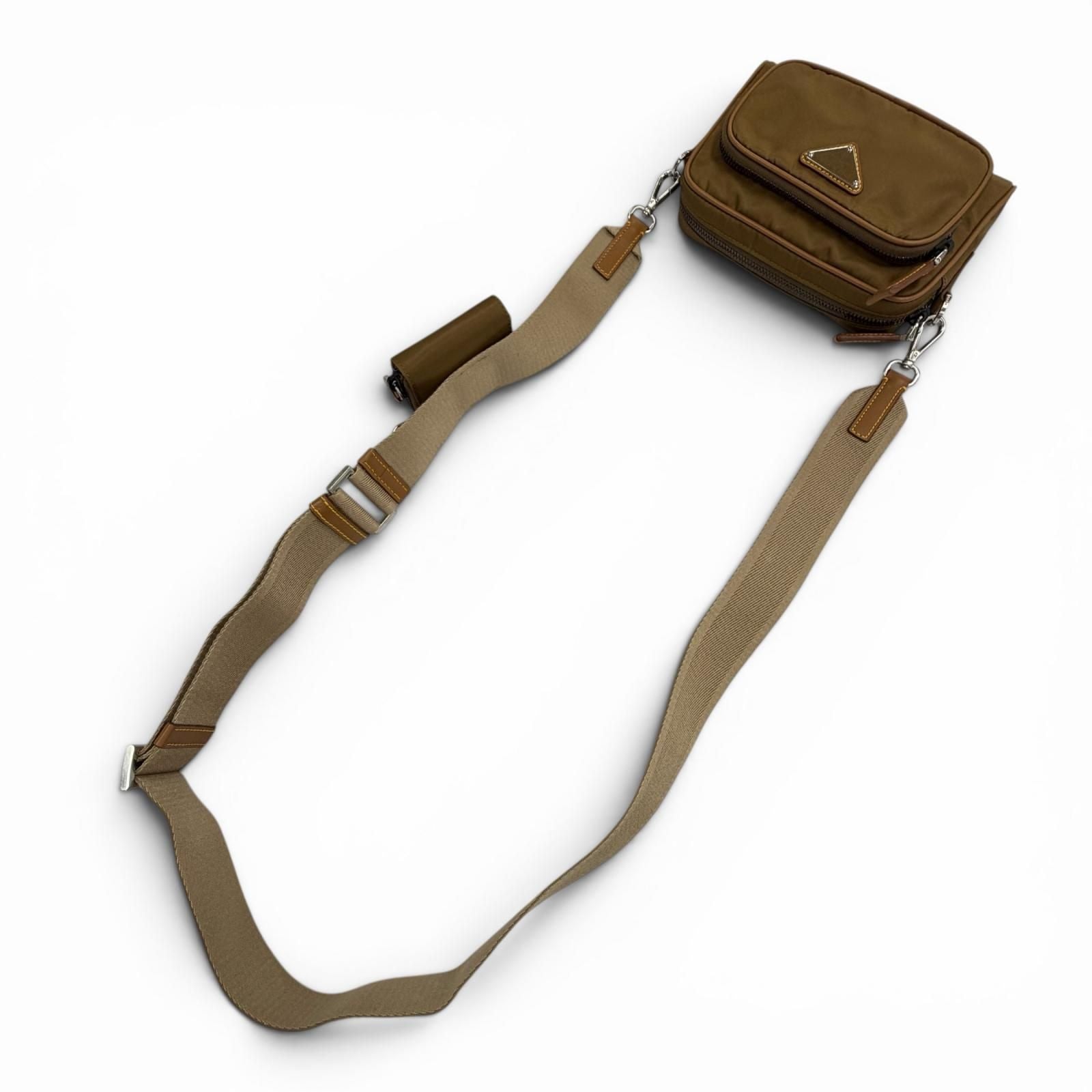 Prada Nylon Leather Triangle Logo Plate Re-Nylon Pouch Shoulder Bag Brown — view 4