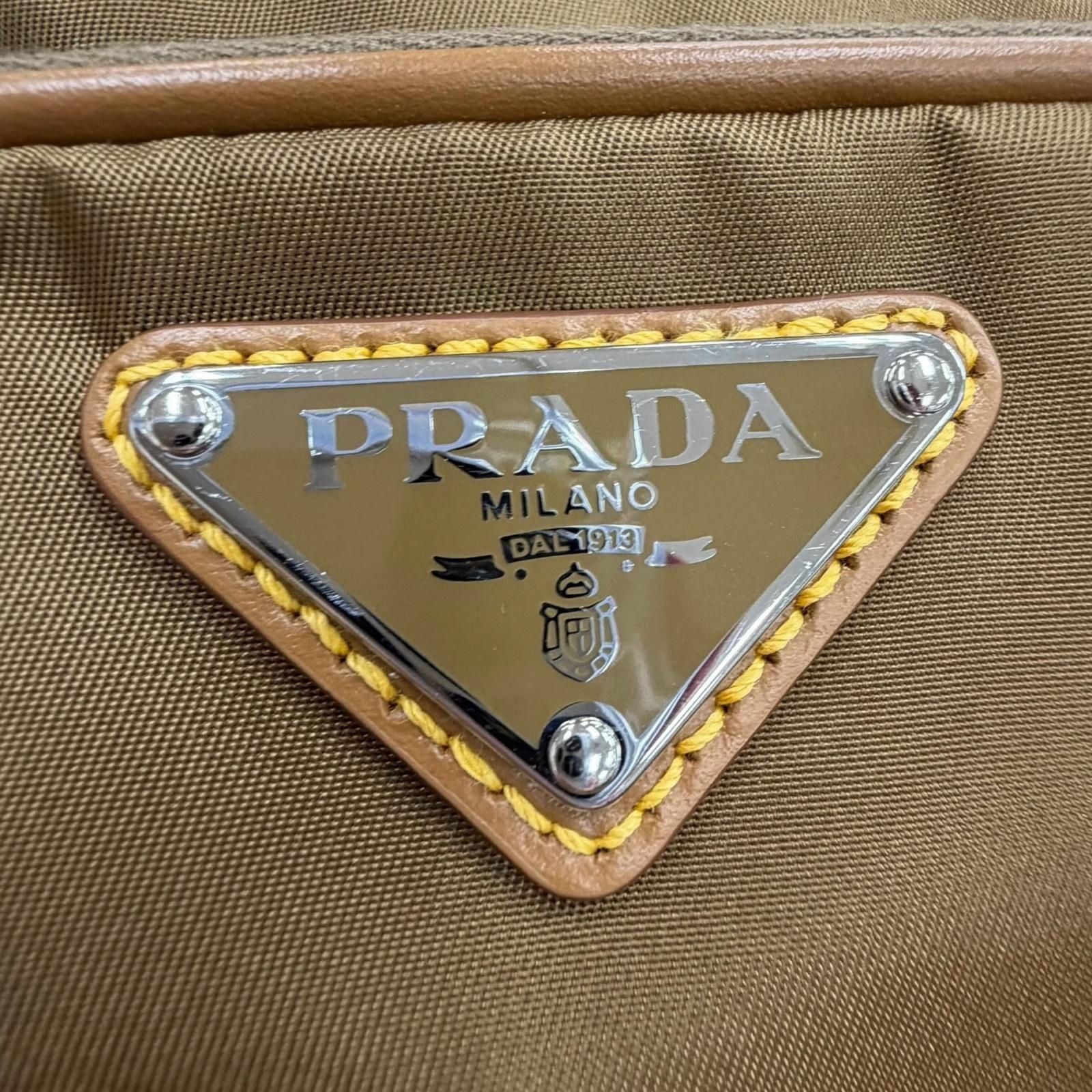 Prada Nylon Leather Triangle Logo Plate Re-Nylon Pouch Shoulder Bag Brown — view 6