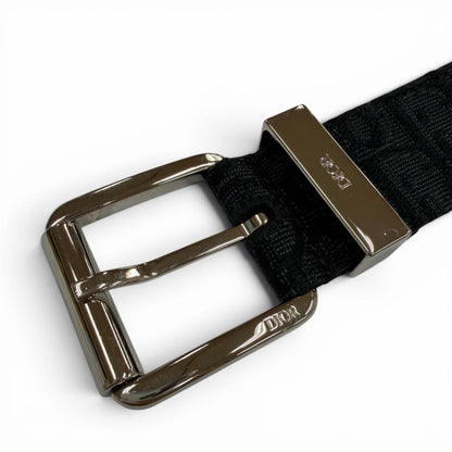 Dior Homme Canvas Leather Oblique Pin Buckle Belt Black Silver — view 4