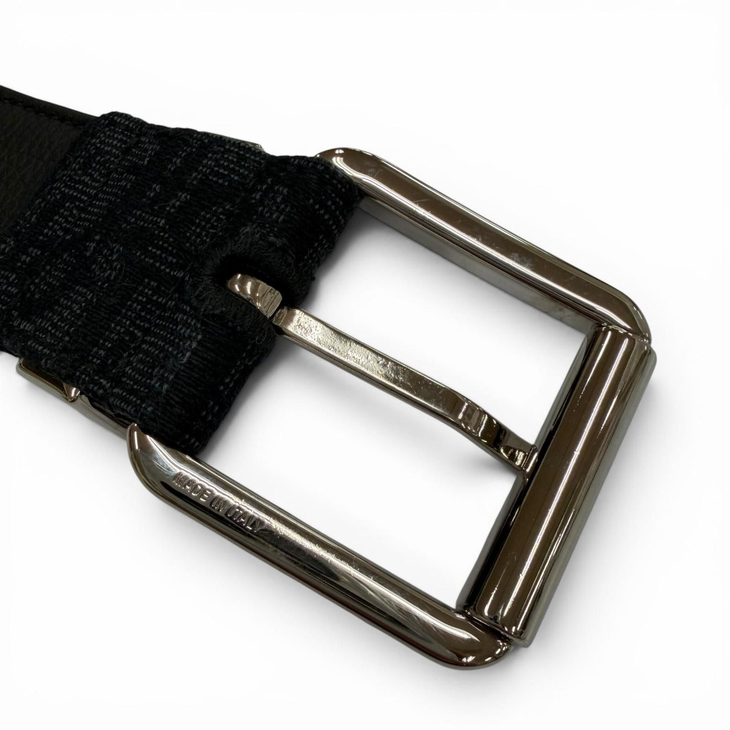 Dior Homme Canvas Leather Oblique Pin Buckle Belt Black Silver — view 5