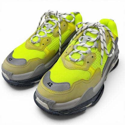 Balenciaga Triple S Distressed Mesh Low Cut Sneakers Dad Shoes Neon Yellow