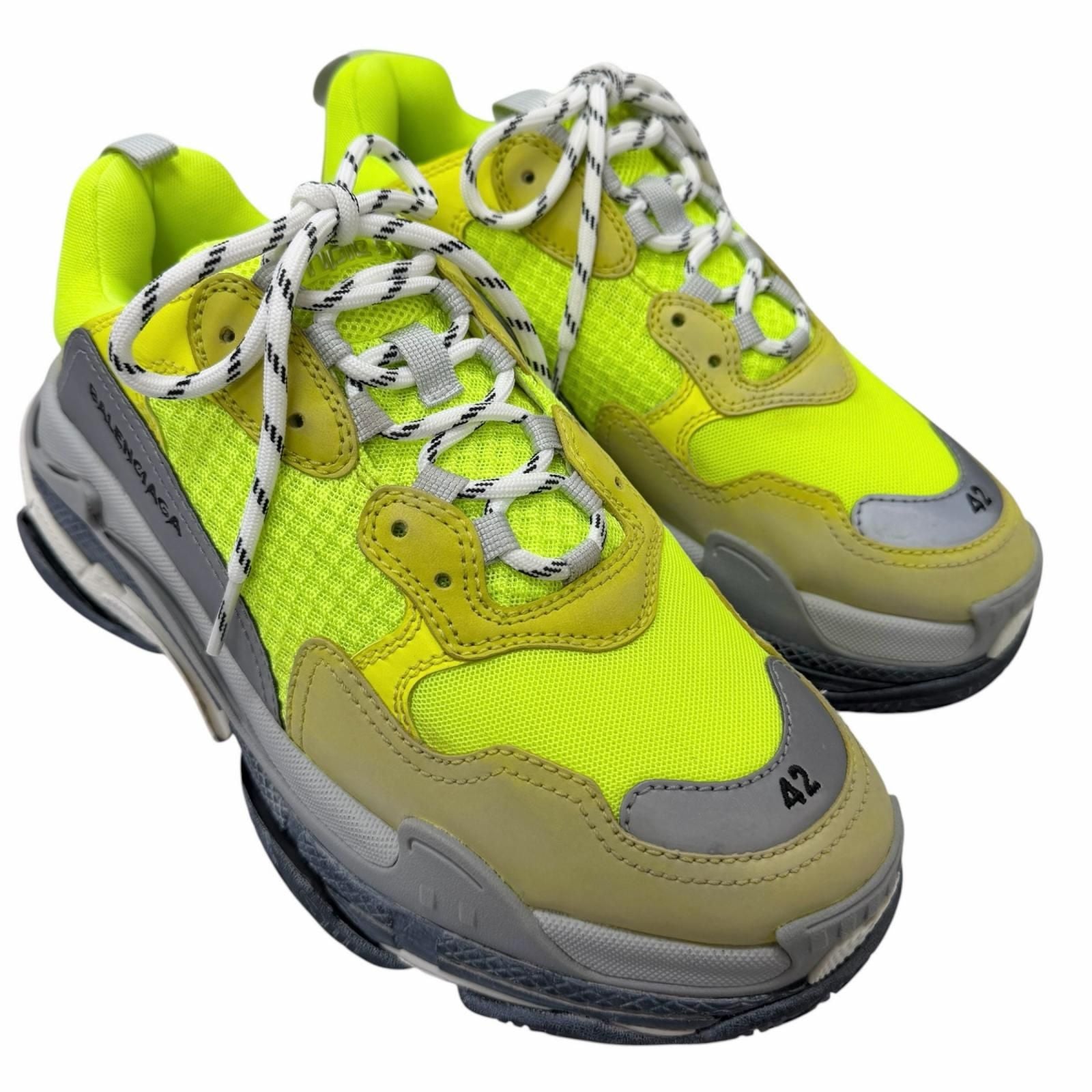 Balenciaga Triple S Distressed Mesh Low Cut Sneakers Dad Shoes Neon Yellow — view 3