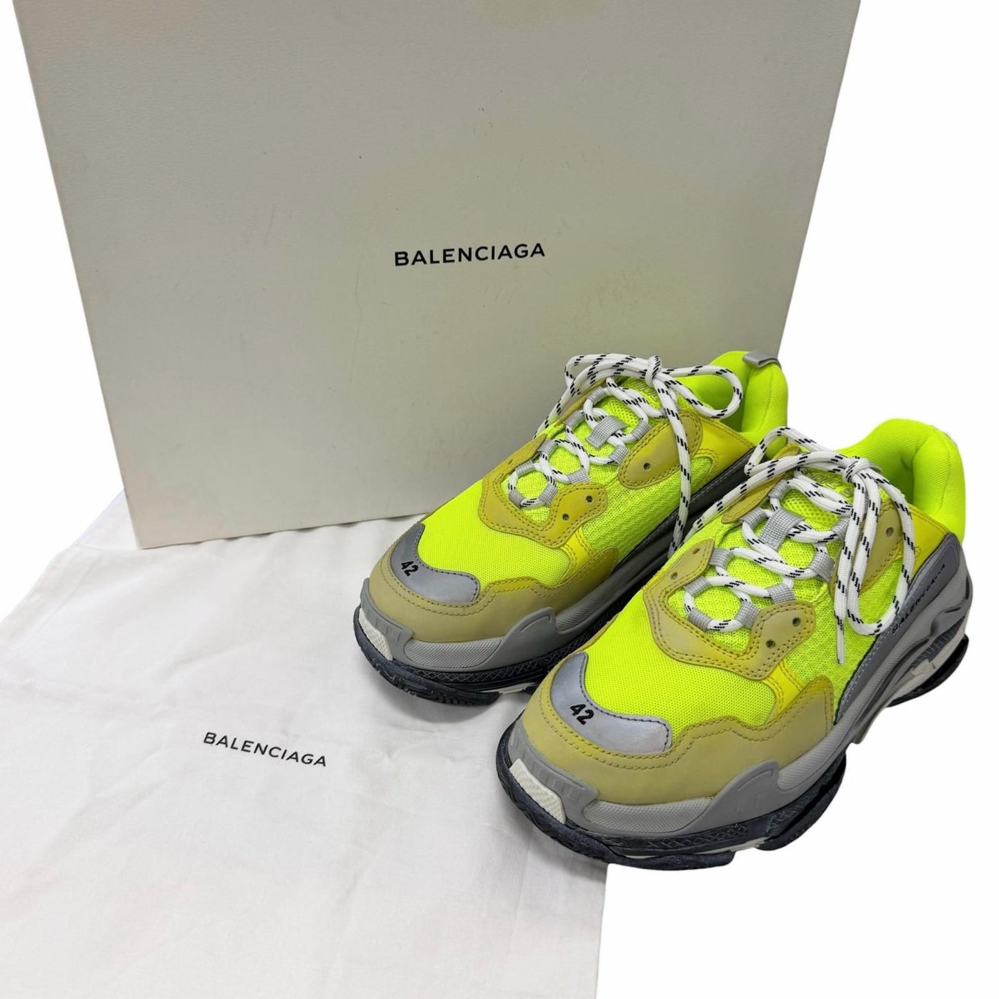 Balenciaga Triple S Distressed Mesh Low Cut Sneakers Dad Shoes Neon Yellow — view 2