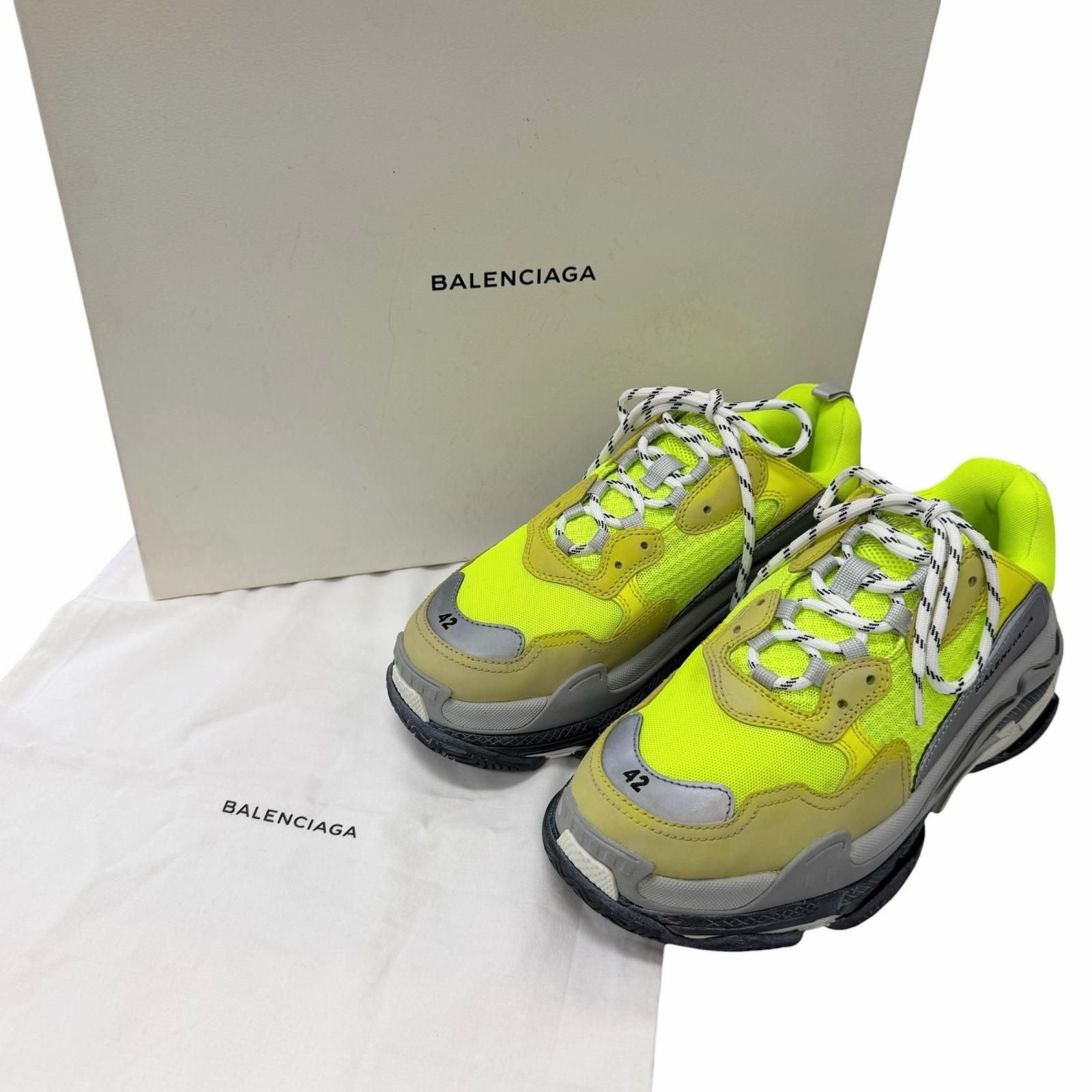 Balenciaga Triple S Distressed Mesh Low Cut Sneakers Dad Shoes Neon Yellow — view 2