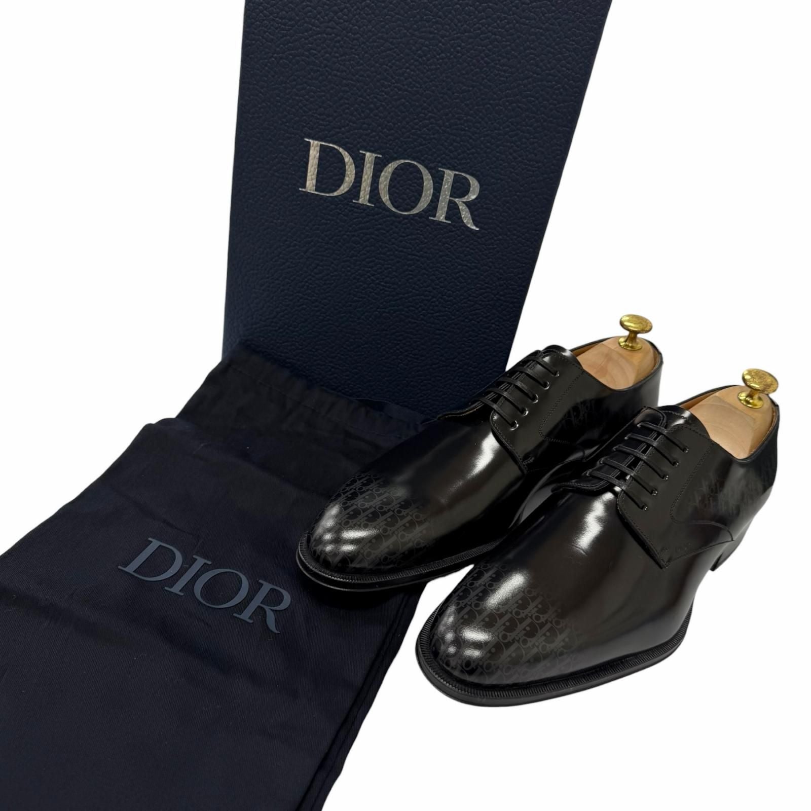 Dior Homme Timeless Leather Oblique Derby Shoes Dress Black — view 2