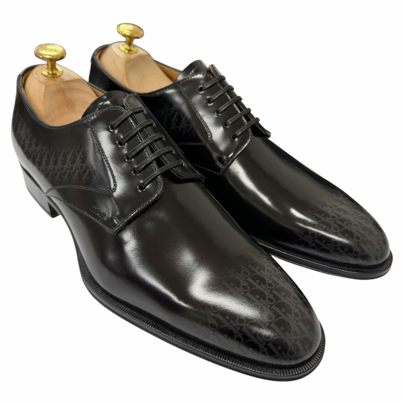 Dior Homme Timeless Leather Oblique Derby Shoes Dress Black — view 3