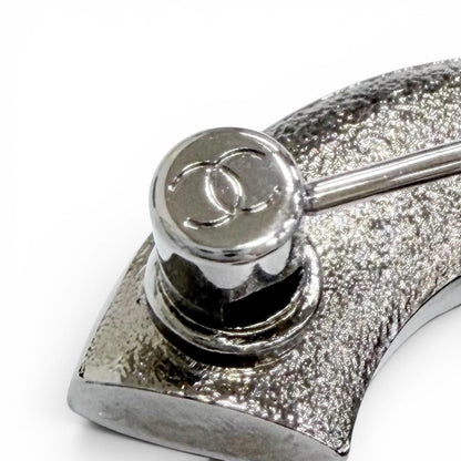 Chanel CC Logo Rhinestone Gunmetal Brooch Silver Recommended — view 5