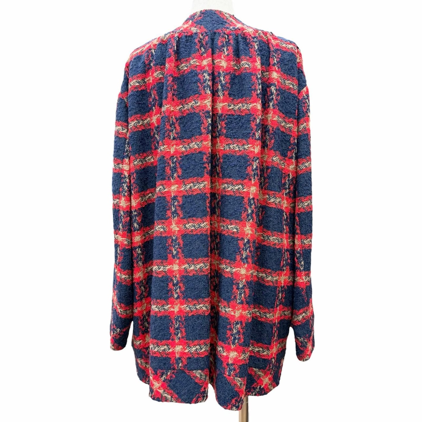 Gucci GG Logo Button Plaid Color Tweed Jacket Navy Red 42 Hanger — view 3