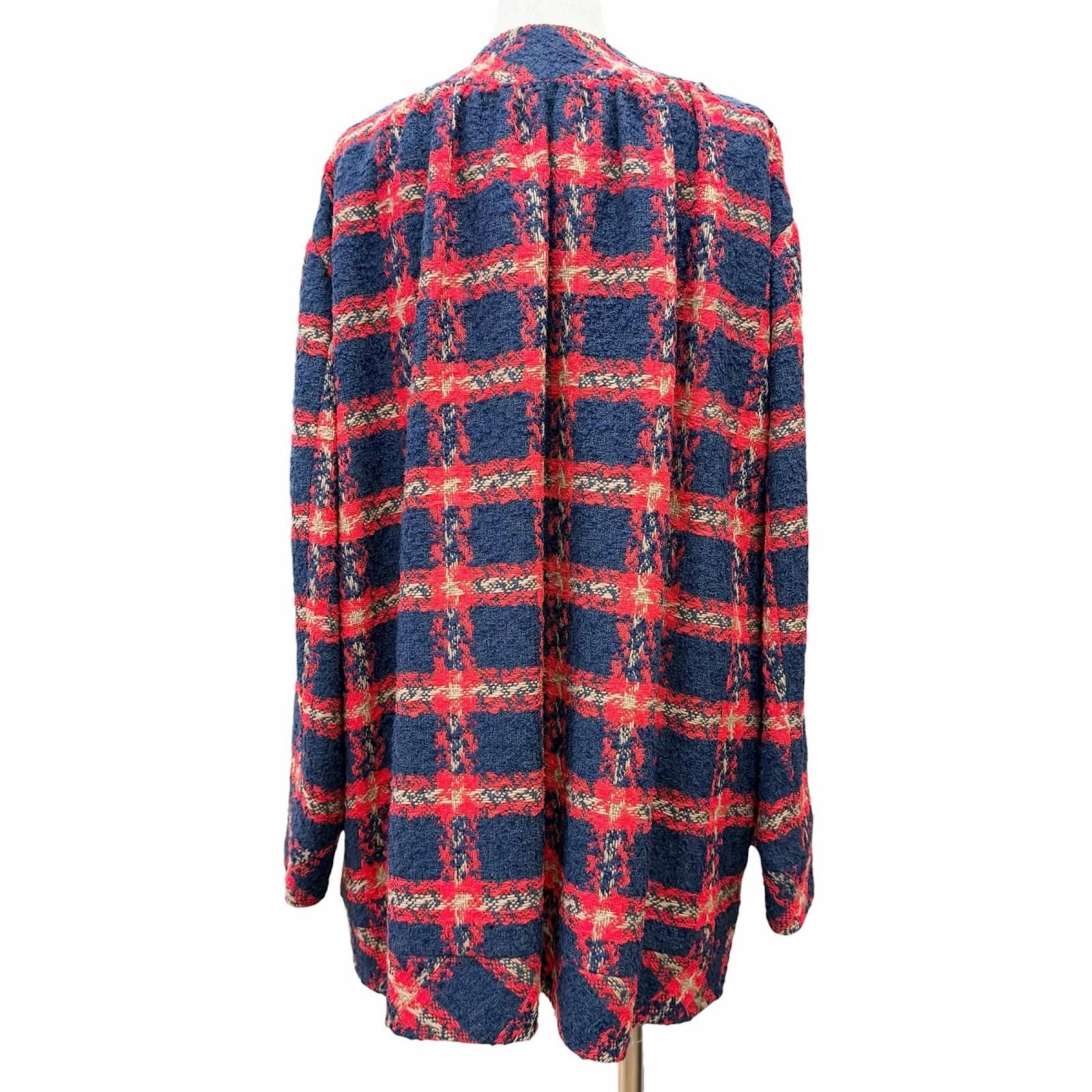 Gucci GG Logo Button Plaid Color Tweed Jacket Navy Red 42 Hanger — view 3