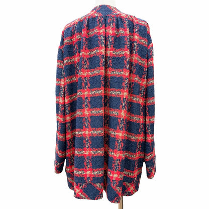 Gucci GG Logo Button Plaid Color Tweed Jacket Navy Red 42 Hanger — view 3