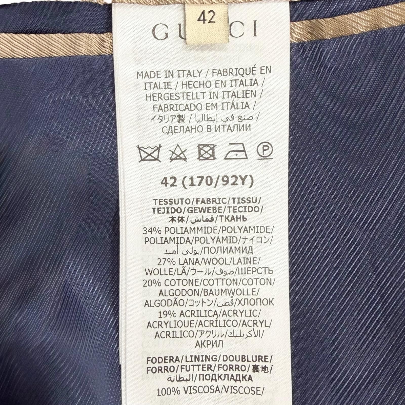 Gucci GG Logo Button Plaid Color Tweed Jacket Navy Red 42 Hanger — view 8
