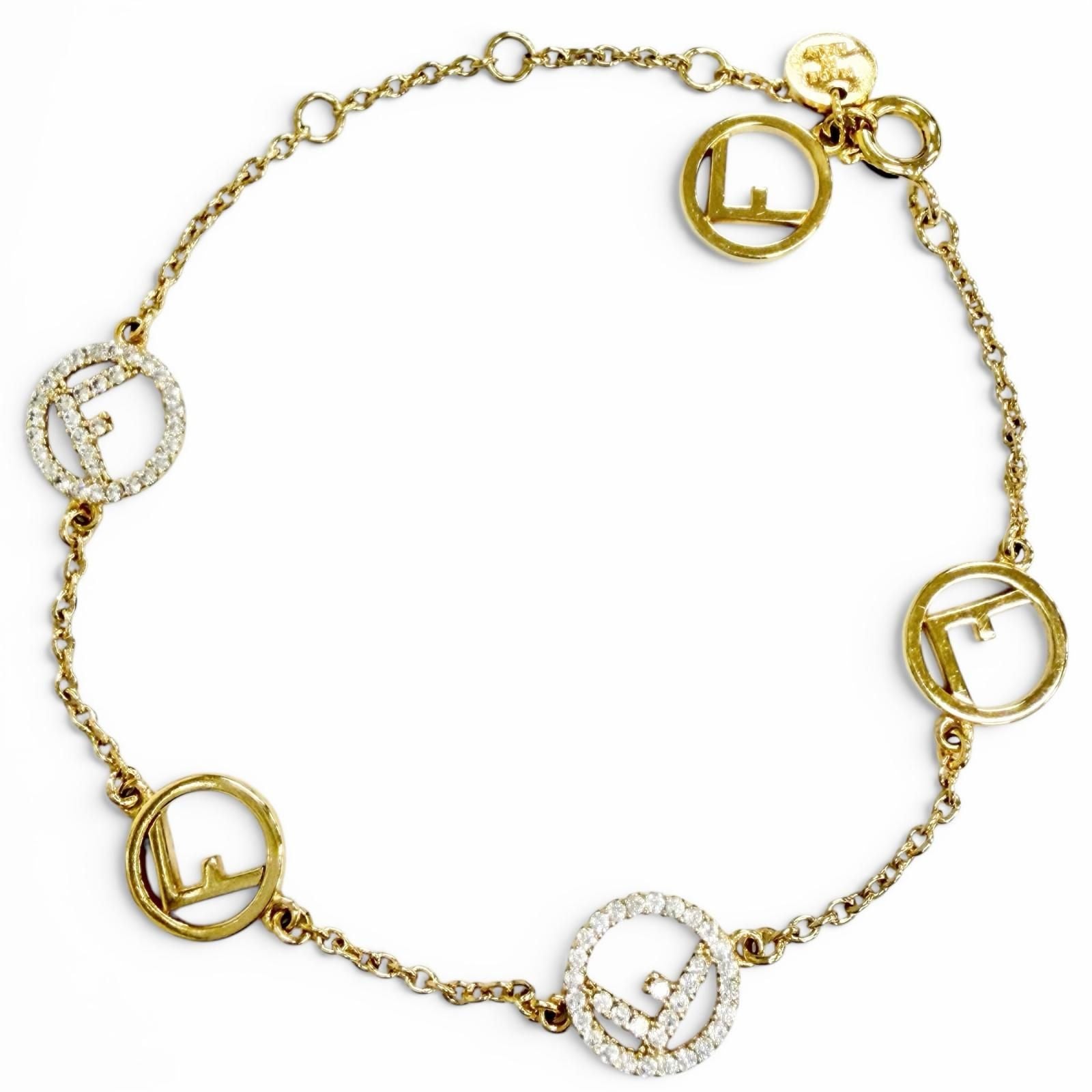 Fendi Is Bracelet Logo Plate Rhinestone Gold