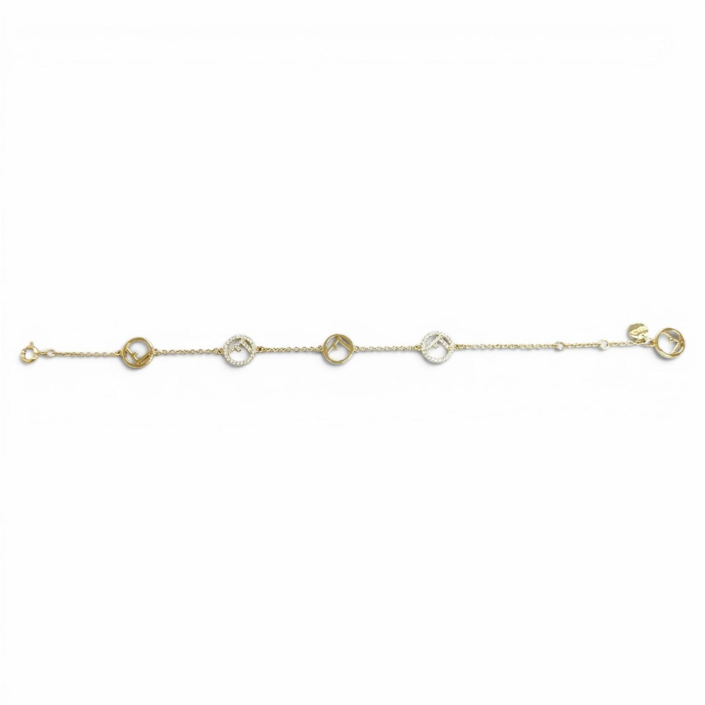 Fendi Is Bracelet Logo Plate Rhinestone Gold — view 3