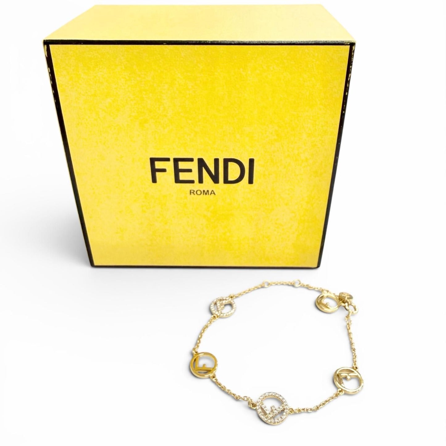Fendi Is Bracelet Logo Plate Rhinestone Gold — view 2