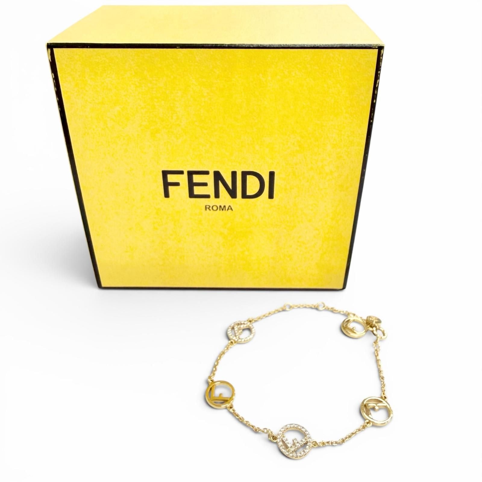 Fendi Is Bracelet Logo Plate Rhinestone Gold — view 2