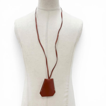 Hermes Vintage Leather Martin Margiela Era Clochette Necklace Brown — view 3