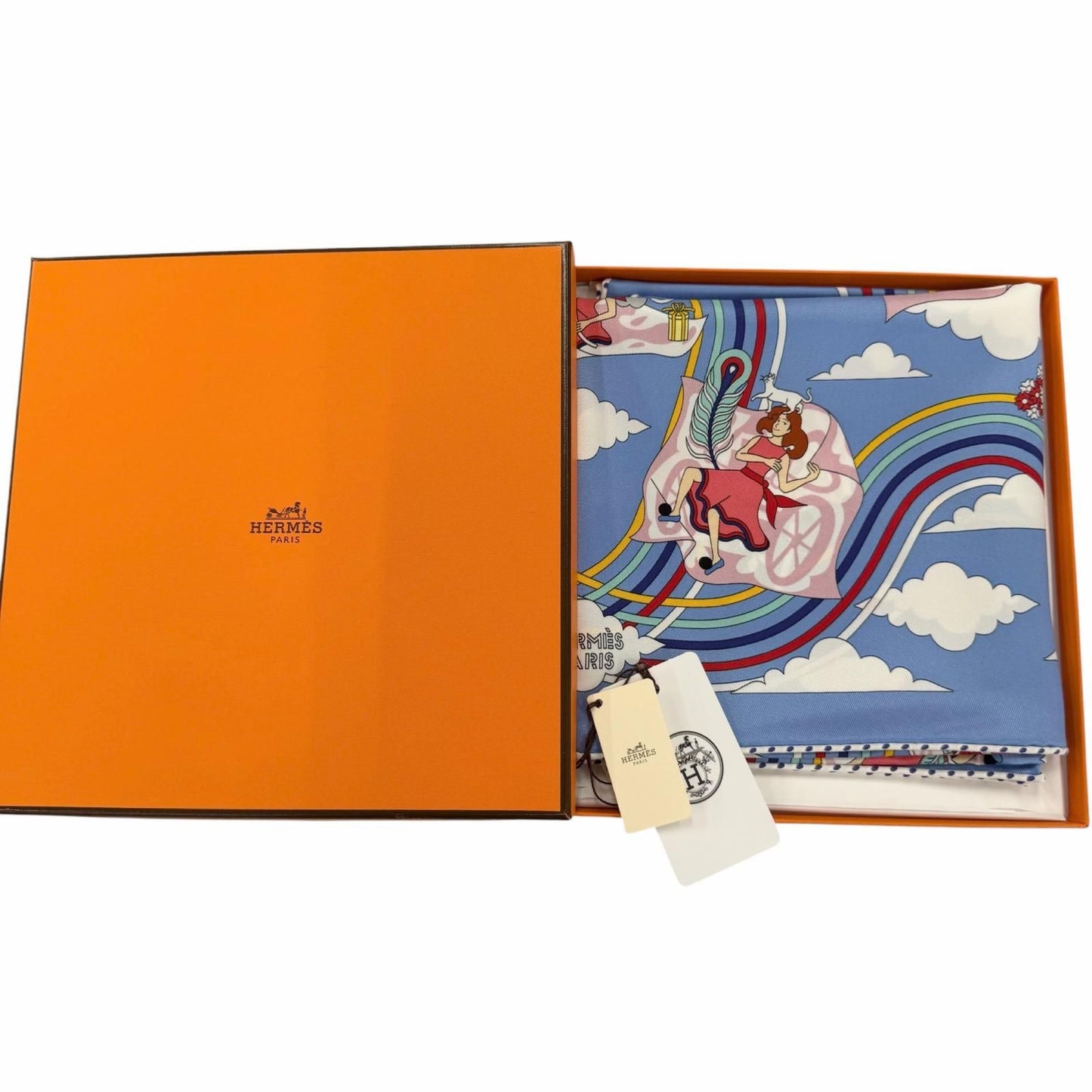 Hermes Carre 70 Carres Volants Flying Silk 100% Blue Myosotis White Scarf — view 2