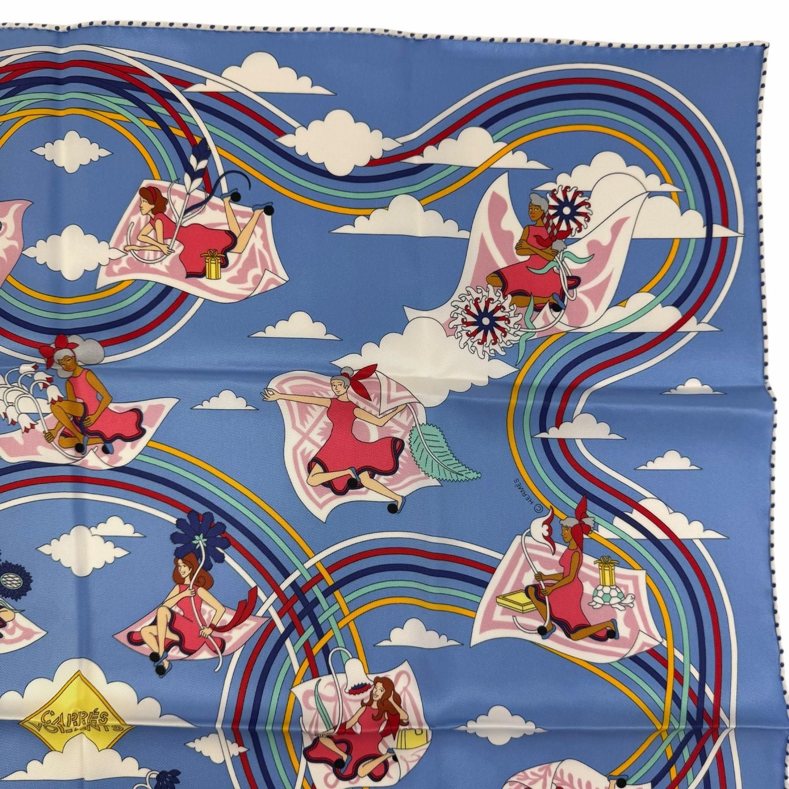 Hermes Carre 70 Carres Volants Flying Silk 100% Blue Myosotis White Scarf — view 4