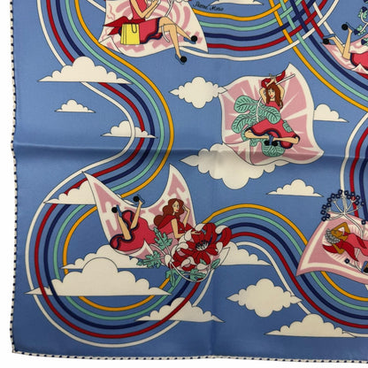 Hermes Carre 70 Carres Volants Flying Silk 100% Blue Myosotis White Scarf — view 6